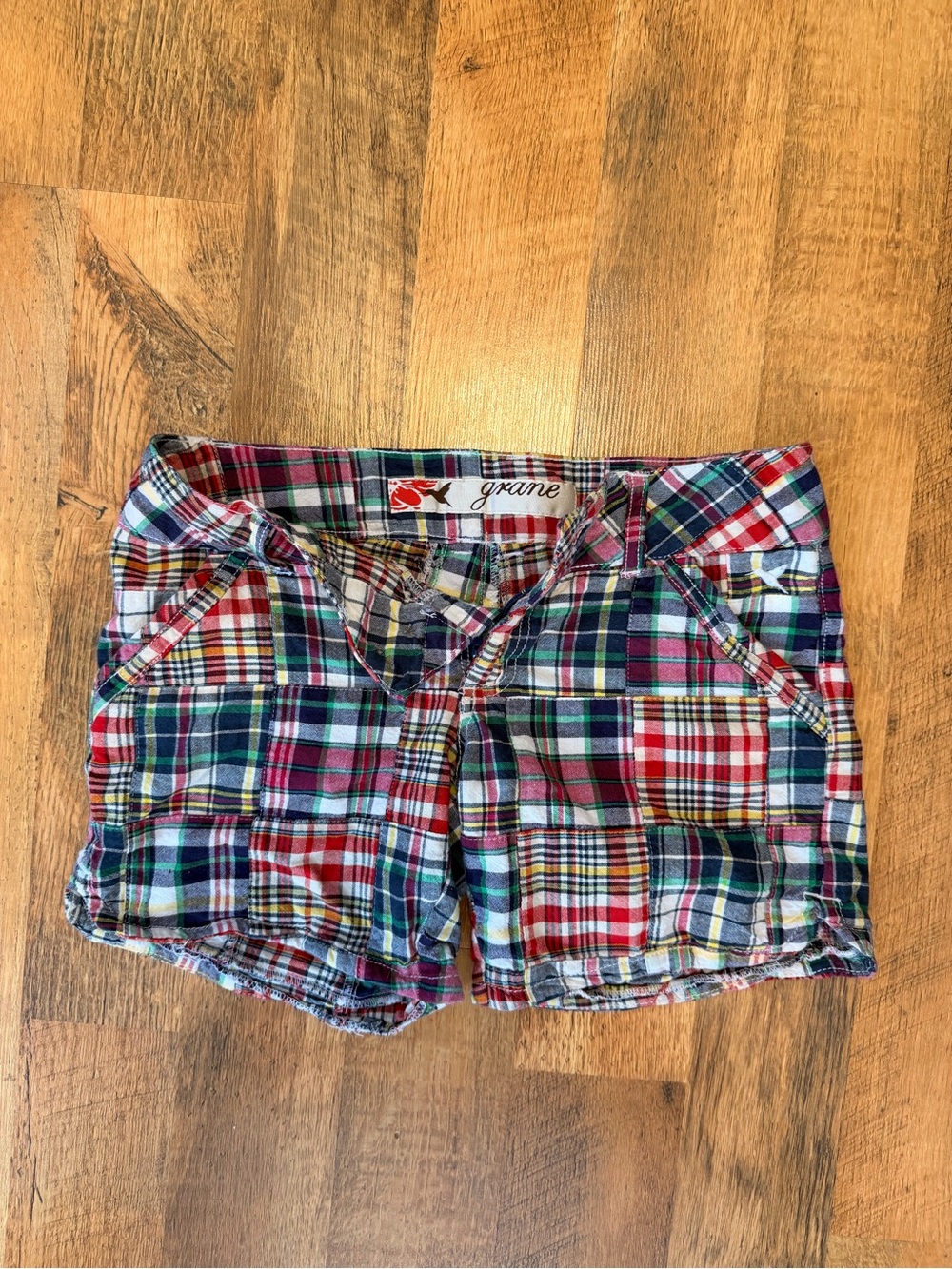 Y2K Grane Red Blue Green Multicolor Plaid Women's Shorts